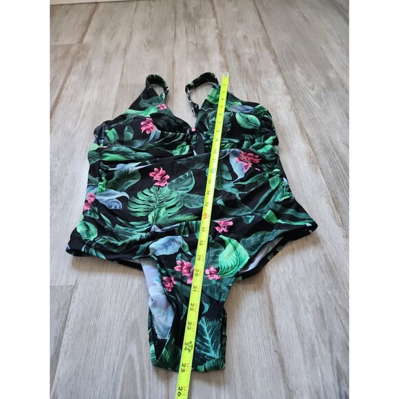 Kona Sol Tie Front Tummy Control One Piece Swimsuit Full Coverage Floral Sz 18 - Picture 9 of 9